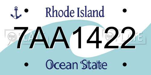 7AA1422 Rhode Island License Plate