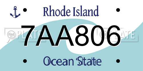 7AA806 Rhode Island License Plate