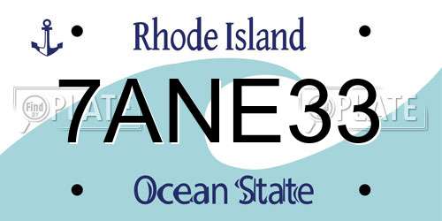 7ANE33 Rhode Island License Plate