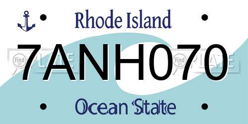 7ANH070 Rhode Island License Plate