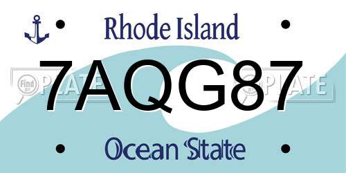 7AQG87 Rhode Island License Plate