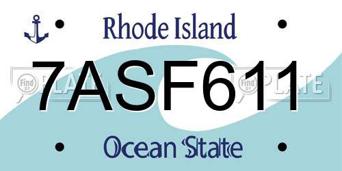 7ASF611 Rhode Island License Plate