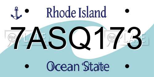 7ASQ173 Rhode Island License Plate