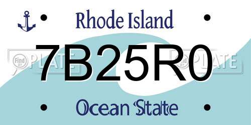 7B25R0 Rhode Island License Plate