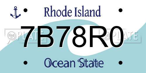 7B78R0 Rhode Island License Plate