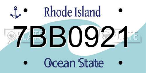7BB0921 Rhode Island License Plate
