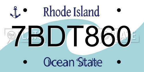 7BDT860 Rhode Island License Plate