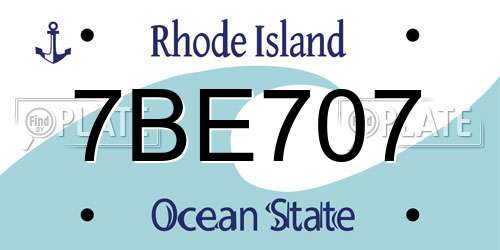 7BE707 Rhode Island License Plate