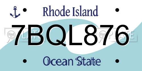 7BQL876 Rhode Island License Plate