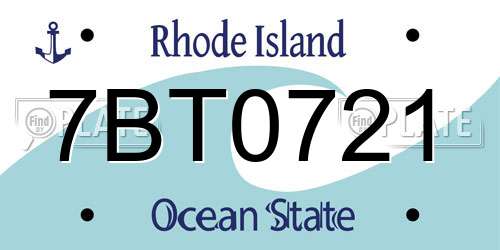 7BT0721 Rhode Island License Plate
