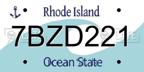 7BZD221 Rhode Island License Plate
