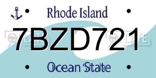 7BZD721 Rhode Island License Plate