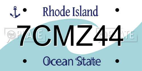 7CMZ44 Rhode Island License Plate