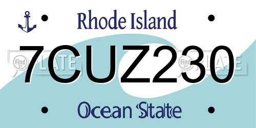 7CUZ230 Rhode Island License Plate
