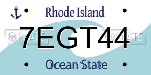 7EGT44 Rhode Island License Plate