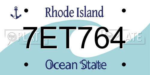 7ET764 Rhode Island License Plate