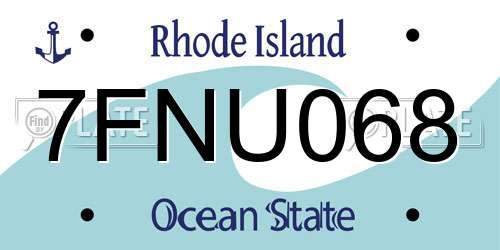 7FNU068 Rhode Island License Plate