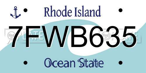 7FWB635 Rhode Island License Plate