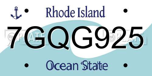 7GQG925 Rhode Island License Plate