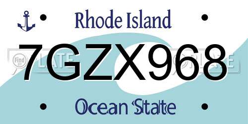 7GZX968 Rhode Island License Plate