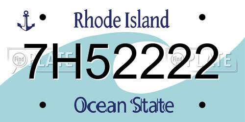 7H52222 Rhode Island License Plate