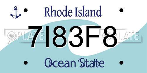 7I83F8 Rhode Island License Plate