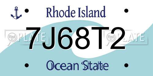 7J68T2 Rhode Island License Plate