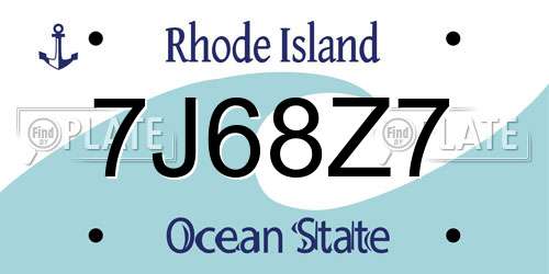7J68Z7 Rhode Island License Plate