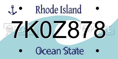 7K0Z878 Rhode Island License Plate