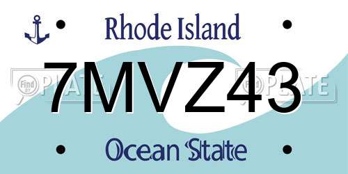 7MVZ43 Rhode Island License Plate