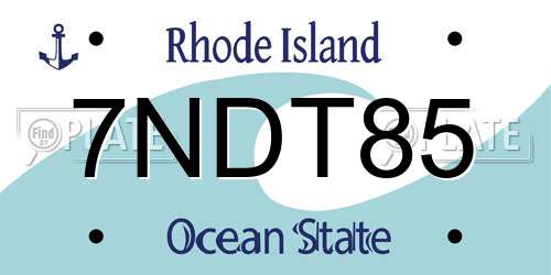 7NDT85 Rhode Island License Plate