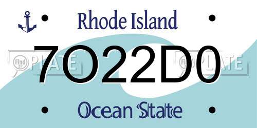 7O22D0 Rhode Island License Plate