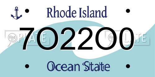 7O22O0 Rhode Island License Plate