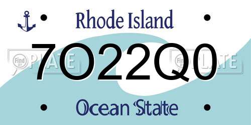 7O22Q0 Rhode Island License Plate
