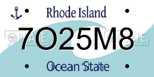 7O25M8 Rhode Island License Plate