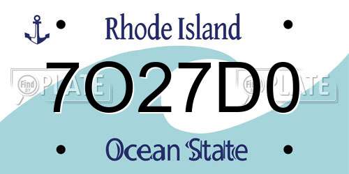 7O27D0 Rhode Island License Plate
