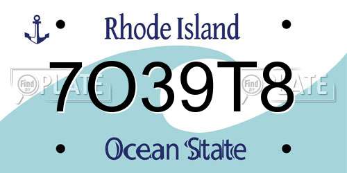 7O39T8 Rhode Island License Plate