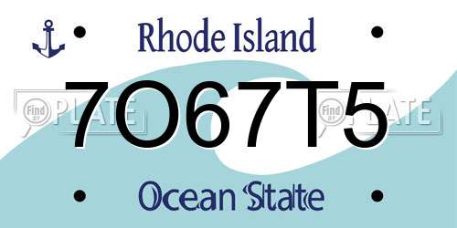 7O67T5 Rhode Island License Plate