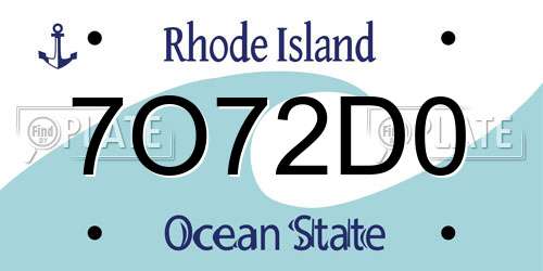 7O72D0 Rhode Island License Plate
