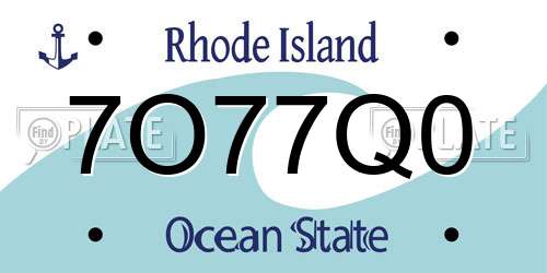7O77Q0 Rhode Island License Plate