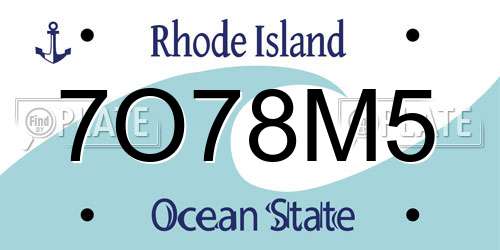 7O78M5 Rhode Island License Plate