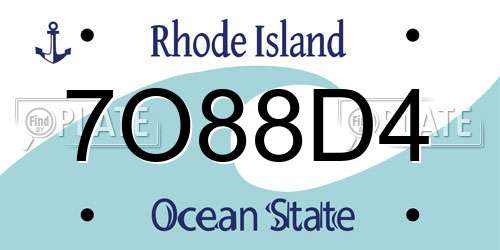 7O88D4 Rhode Island License Plate