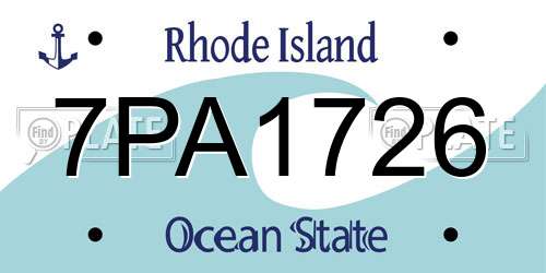 7PA1726 Rhode Island License Plate
