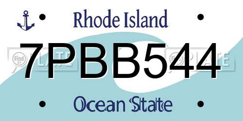 7PBB544 Rhode Island License Plate