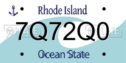 7Q72Q0 Rhode Island License Plate