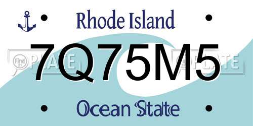 7Q75M5 Rhode Island License Plate