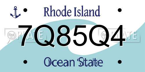 7Q85Q4 Rhode Island License Plate