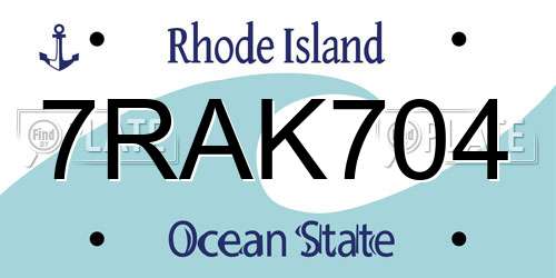 7RAK704 Rhode Island License Plate