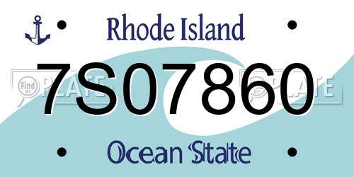 7S07860 Rhode Island License Plate