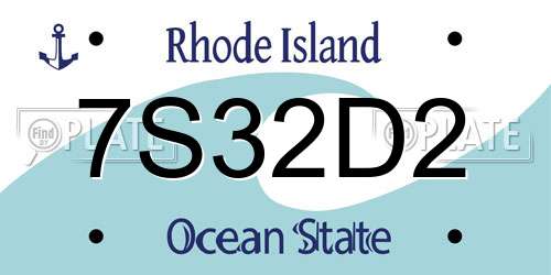 7S32D2 Rhode Island License Plate